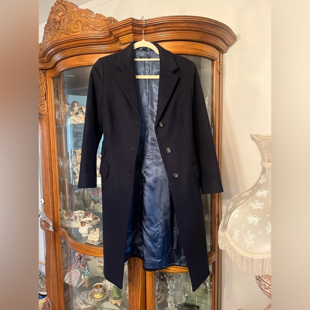 SISLEY Wool Dark Navy Overcoat Long Women’s